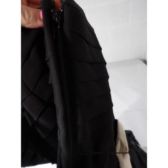 Betsey Johnson Evening Dress 6 Strapless Black Tulle Beige Sweetheart Tie Belt - Picture 10 of 12